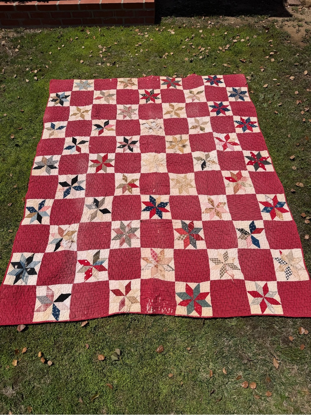 Vintage Lemoyne Star Hand Sewn Quilt Americana Vibes Gauzy Cotton 64x78 CUTTER